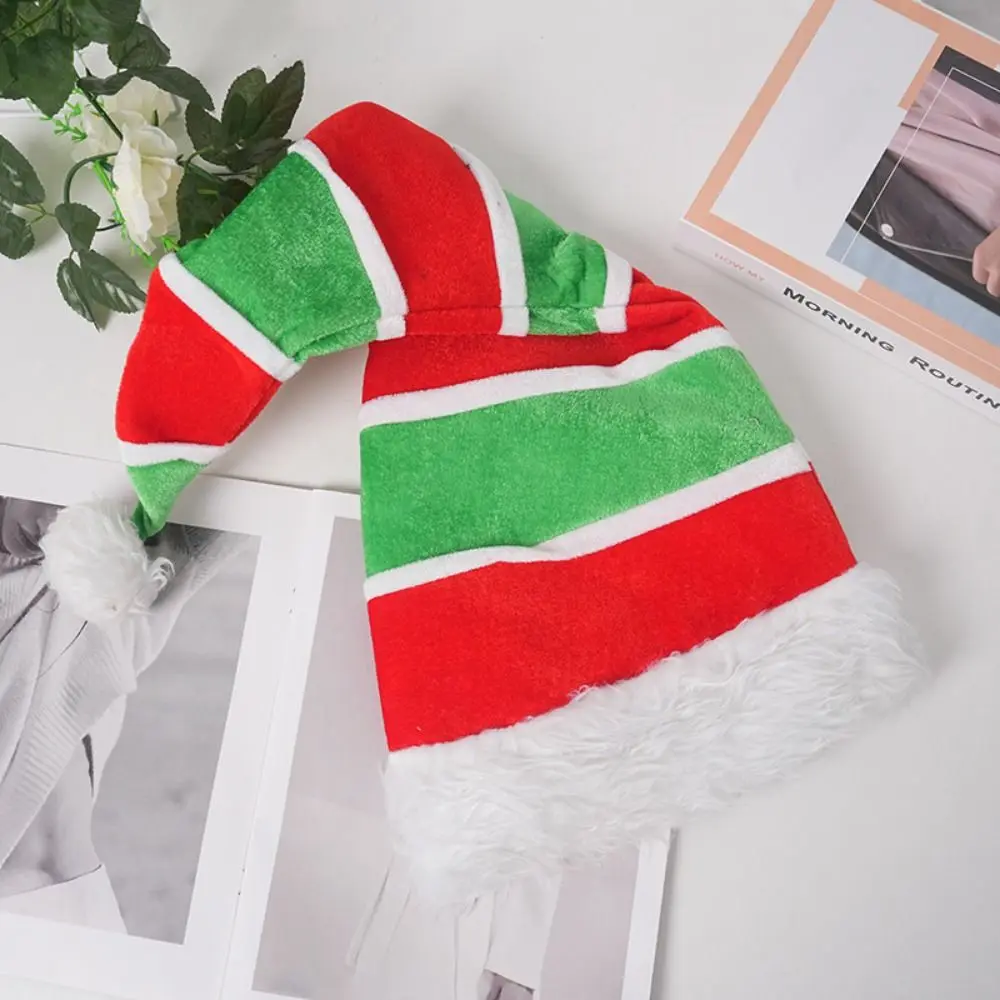 Funny Extended Elf Christmas Hat Soft Stripe Santa Claus Hat Plush Christmas Spirit Hat for New Year