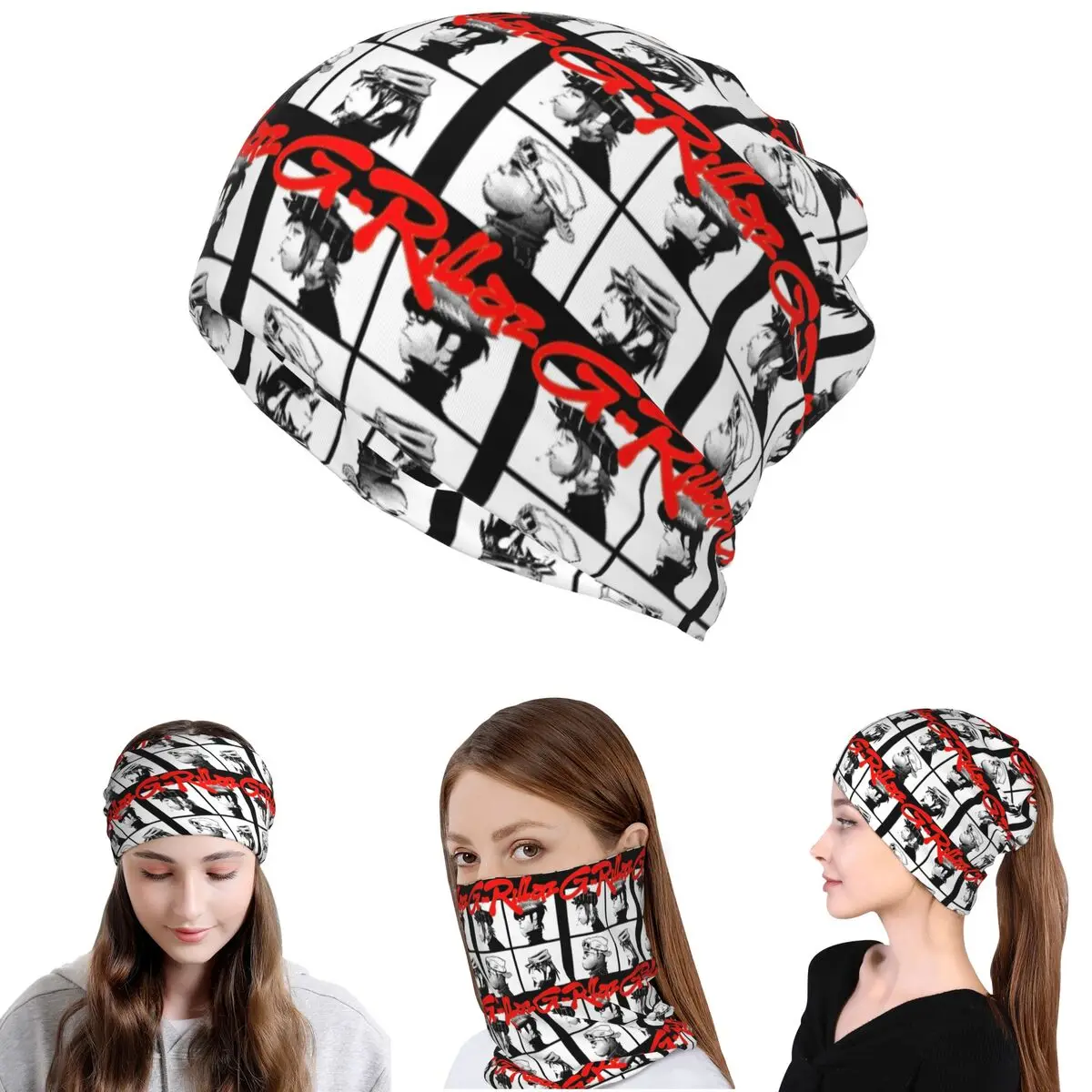 Gorillaz Music Band Gothic Bandana Neck Cover Mask Scarf Warm Face Mask Beanies Hat for Men Women Adult Breathable