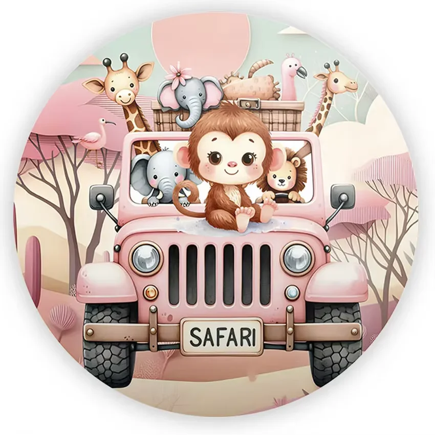 

Mehofond Photography Background Elastic Round Safari Jungle Animals boys Birthday Baby Shower Decor Backdrop Photo Studio