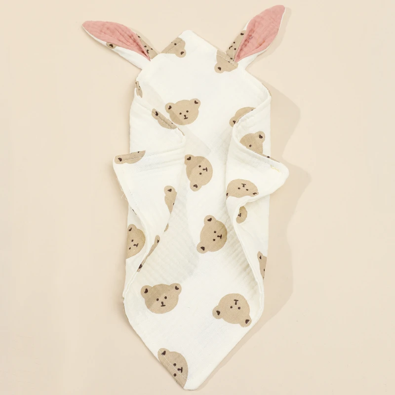 Baby Burp Clothes Double Layer Cotton Muslin Cute Rabbit Ears Newborn Square Towel Soft Comforter Sleeping Blanket Infant Towels