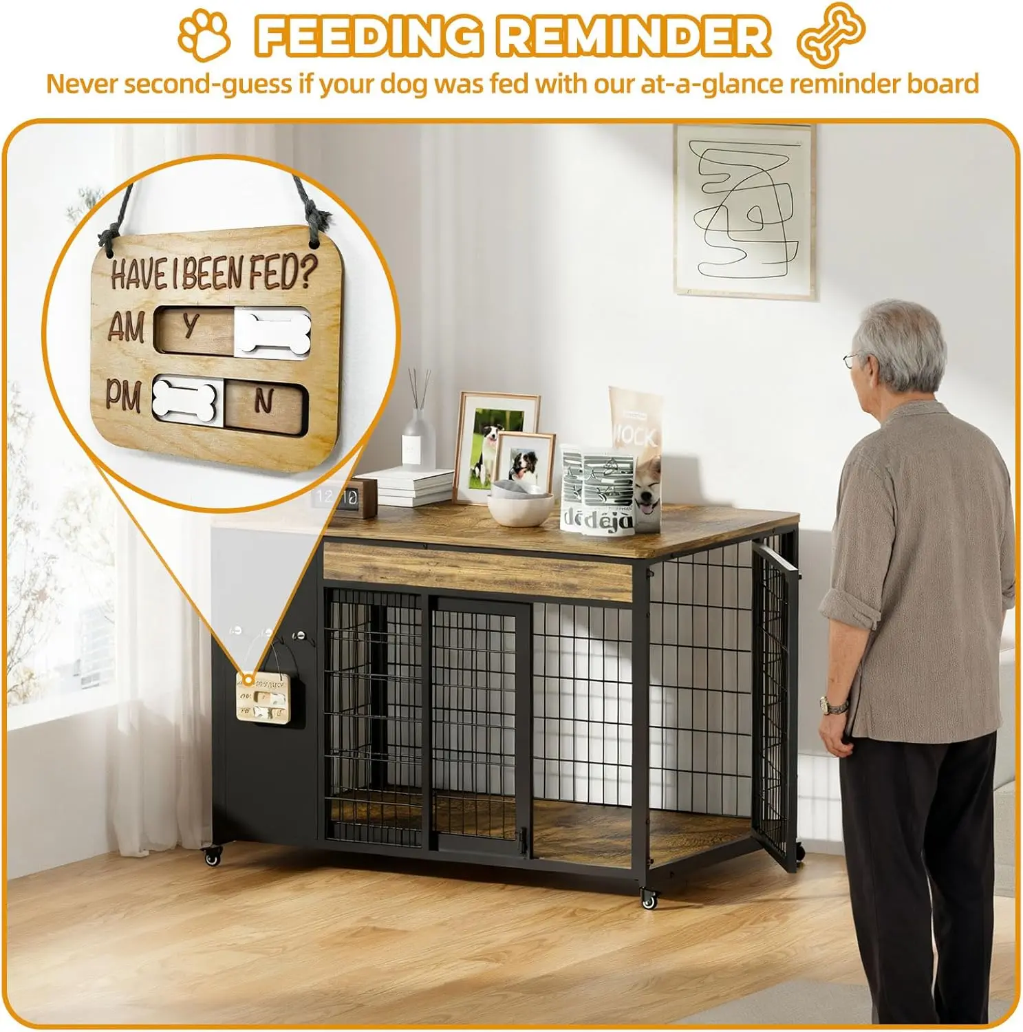 Móveis para caixa de cachorro de 38 ", caixa para cachorro com moldura DIY, canil interno com porta deslizante, mesa final de gaiola de madeira para cães, para médio/grande