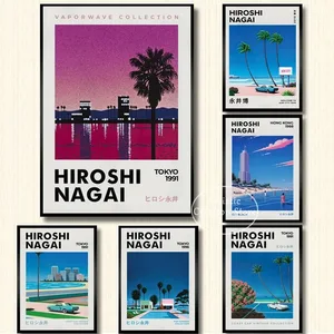 Hiroshi Nagai Vaporwave Japan Beach City Summer Wall Art Canvas 그림 인쇄 벽 사진 북유럽 거실 장식 포스터 8 최고의 판매 증기파 -11