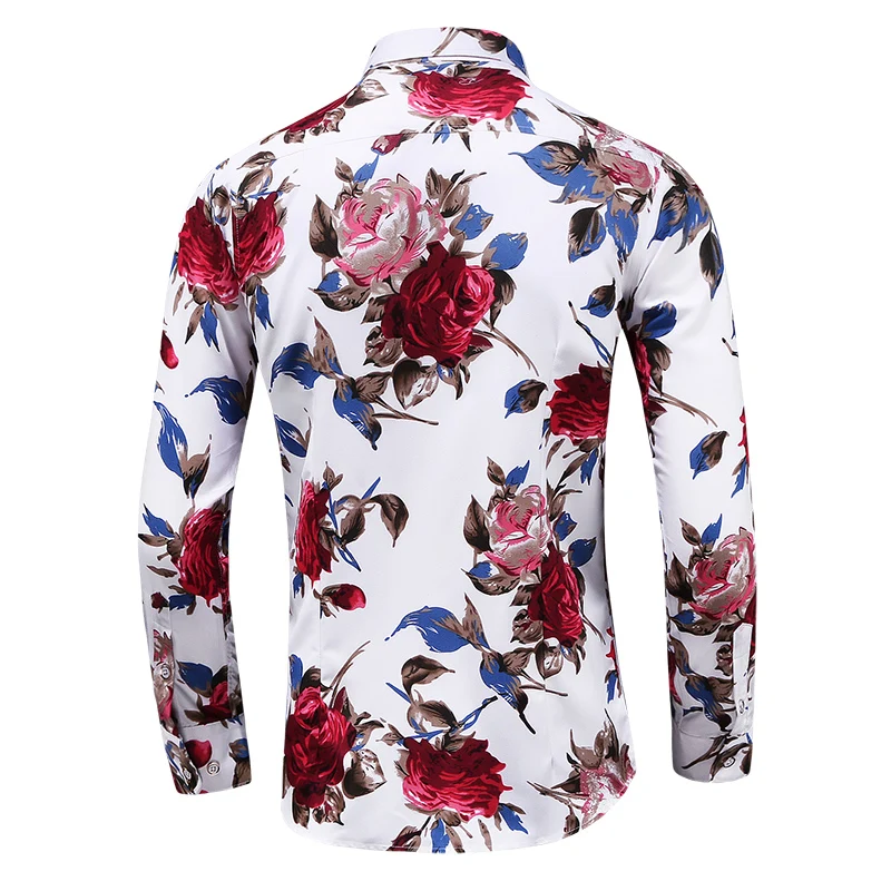 2023 Autumn Men Slim Floral Print Long Sleeve Shirts Fashion Brand Party Holiday Casual Dress Flower Shirt Homme Plus Size 7XL