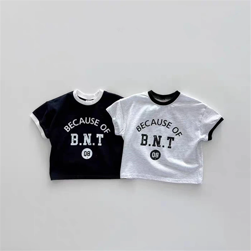 

2025 Summer New Children Short Sleeve T Shirts Boys Girls Letter Print Tops Baby Causal T Shirt Kids Cotton Tee Infant Clothes
