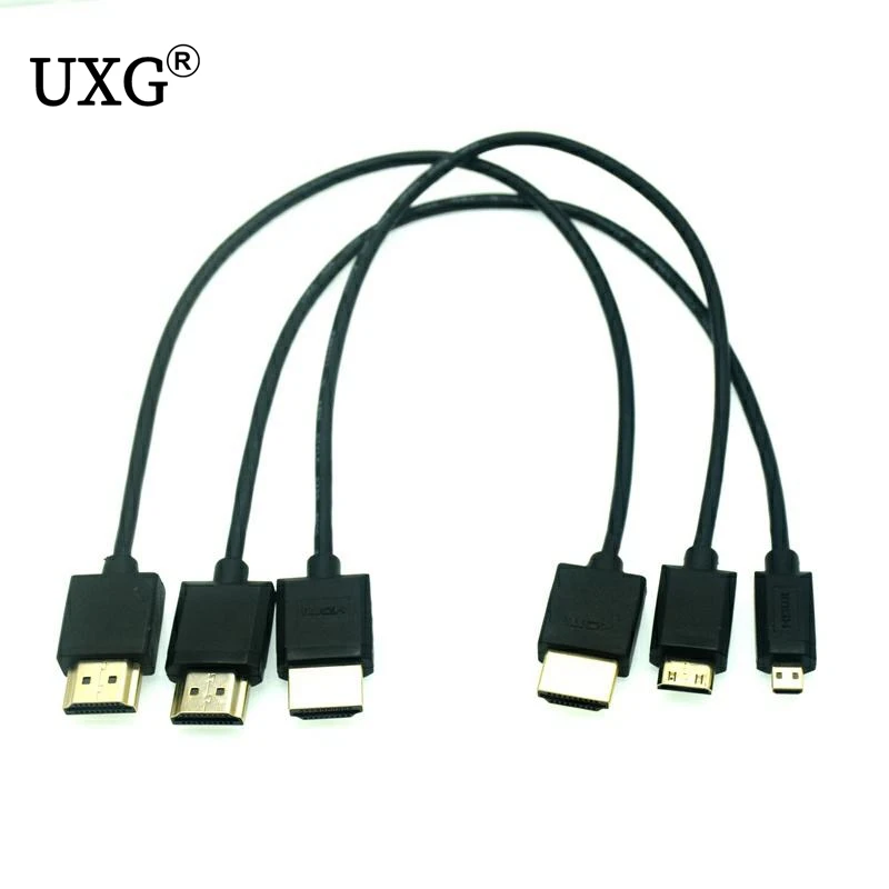 OD 3.0mm Super miękki mikro i Mini HDMI-kompatybilny z męskim cienkim przewodem kompatybilnym z HDMI 2k 4k Hd @ 60hz lekki przenośny0.3m1m