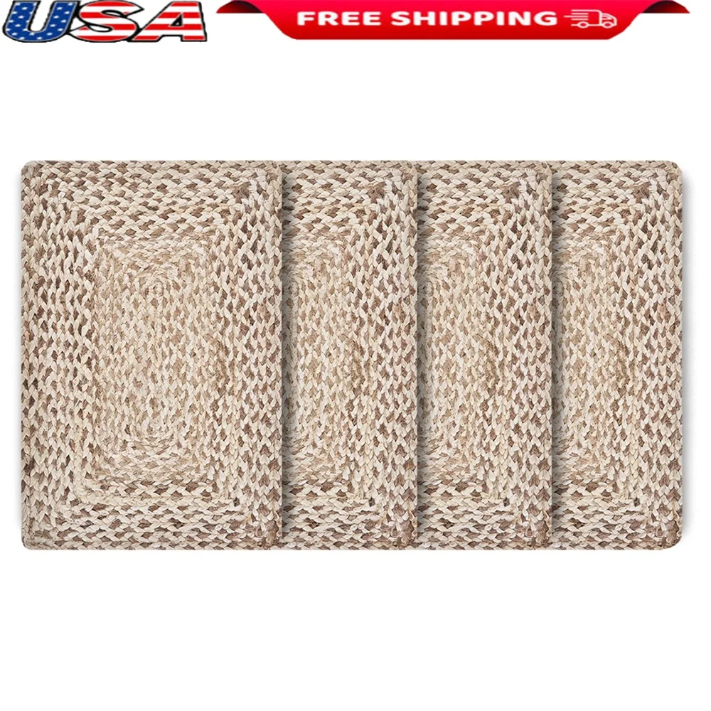 

Set of 4 Eco-Friendly Jute Placemats Handmade Braided Square Durable Natural Fiber Table Protectors Rustic Dining Decor