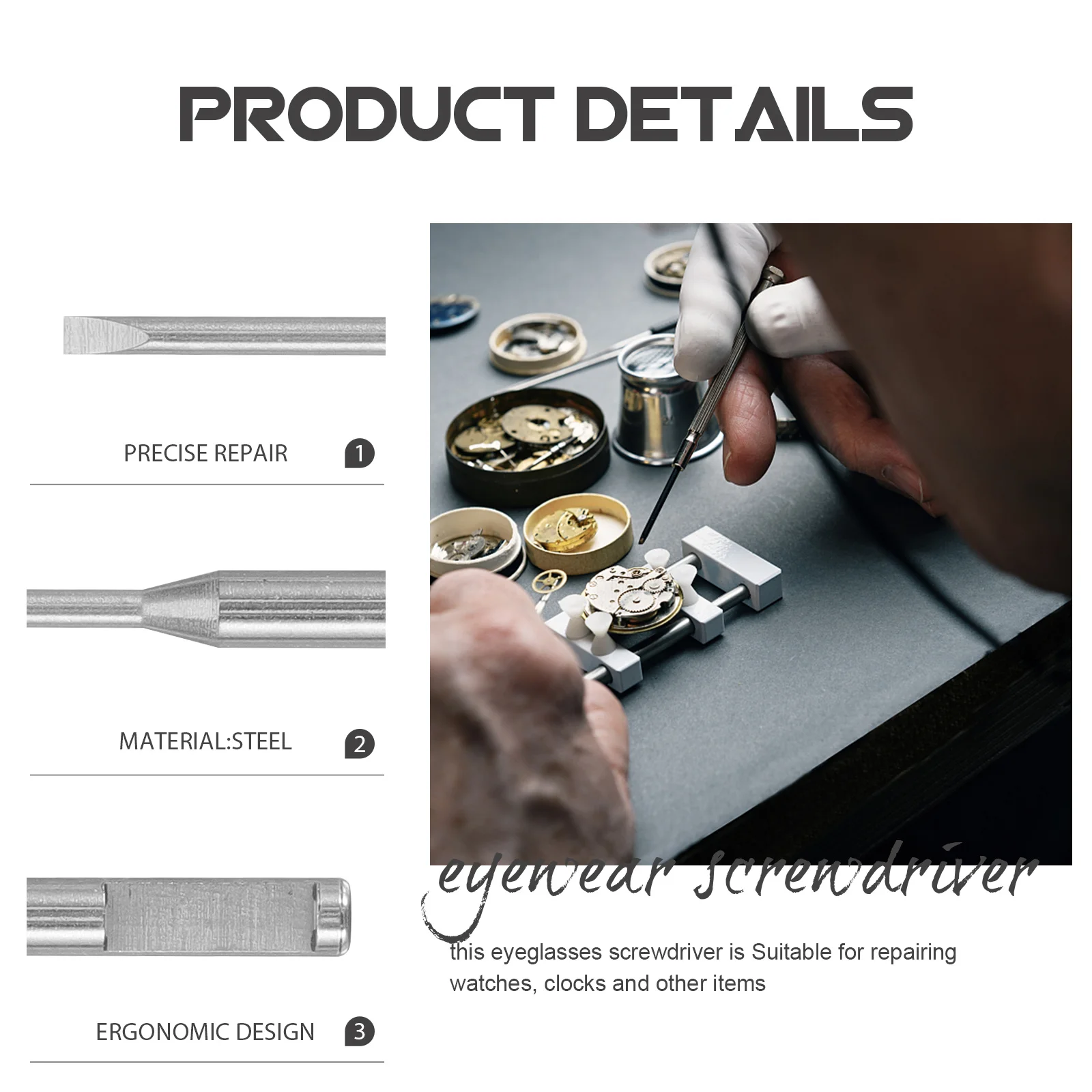 مفك النظارات مشقوق 1.0 مادة فولاذية قوية أداة إصلاح صغيرة للنظارات الشمسية الساعات تحديد الهاتف المحمولة #1