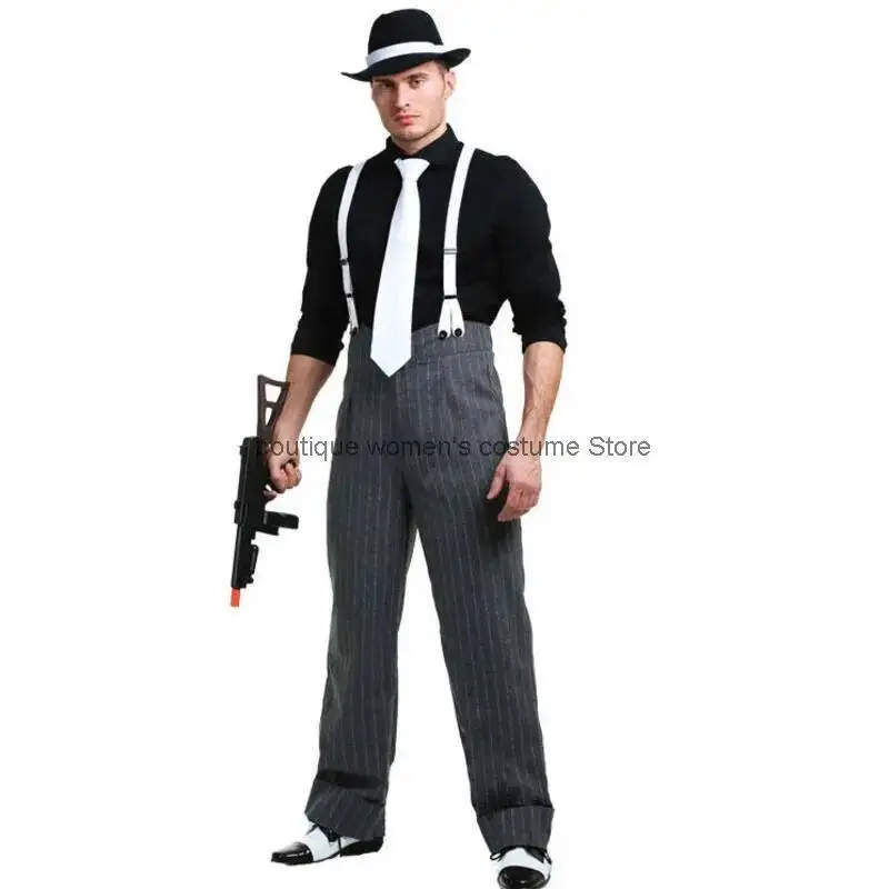 

COS Хэллоуин Косплей Представление Фильм Крестный отец Персонаж Итальянский Русский Гангстер Босс Костюм на подтяжках