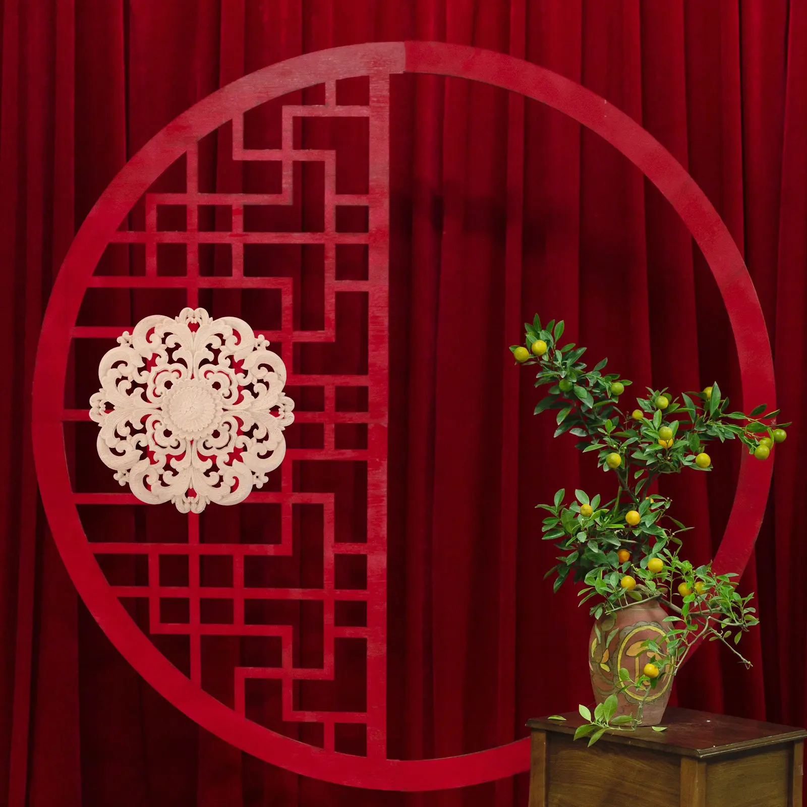 Round Wood Appliques Floral Carved Unpainted Decorative Wood Embellishments for Furniture Wall Cupboard Door Mirror Mantel Bed