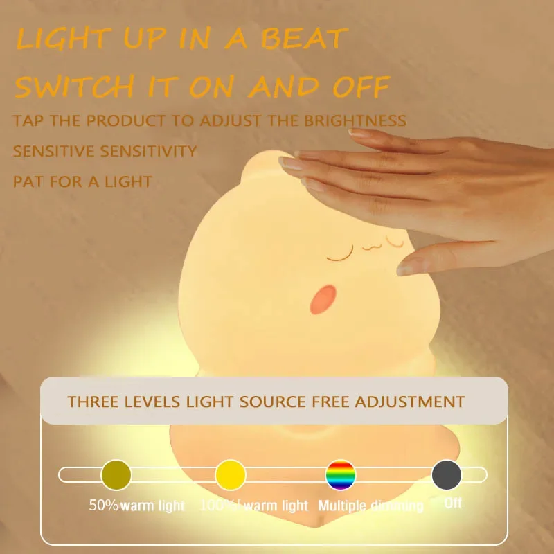 Cute LED Night Light Cartoon Pat USB Charging Decor Bedside Smart Silicone Accompany Reading Light Sleep Kid\'s Birthday Gift