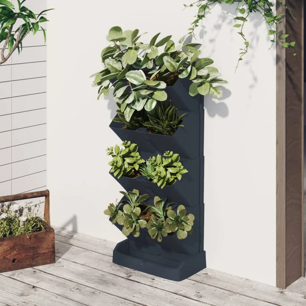 Vertikales Gartenpflanzen-Set, 4-teilig, anthrazitfarbenes Polypropylen, Außendekoration, Anbautöpfe, Gartendekoration