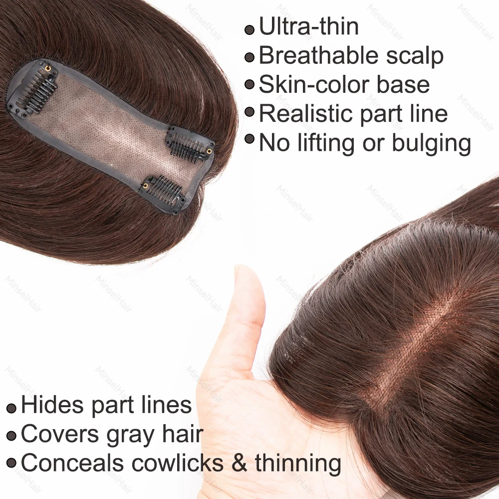 5x13cm人毛ヘアピース モノベース 漂白可能 # 27 3 クリップ 軽量で通気性のあるリアルな部分 20/25cm 目に見えない部分の髪