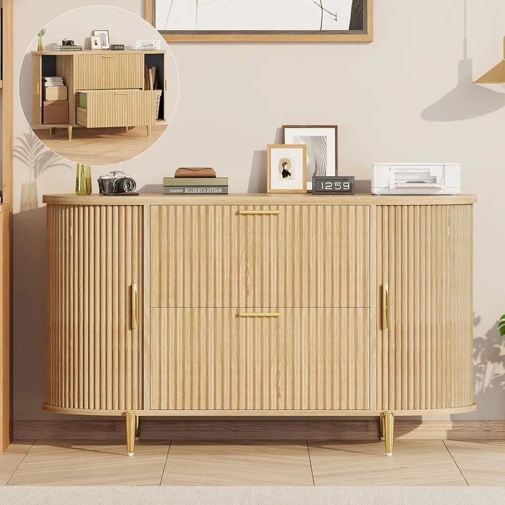 

Картотечный шкаф с ящиками, 39,4 дюйма, для домашнего офиса, для форматов Legal/Letter/A4, современные рифленые картотечные шкафы с 2 раздвижными дверцами