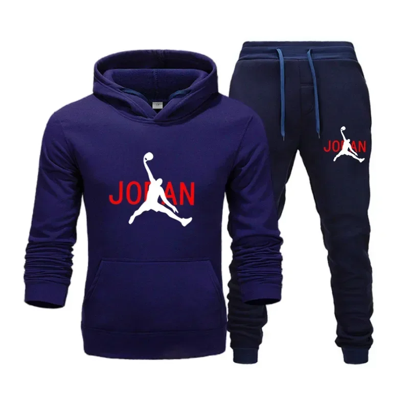 Fashion 2024 Autumn winter men's sports hoodie + sweatpants two-piece set, new outdoor basketball men's casual pullover suit