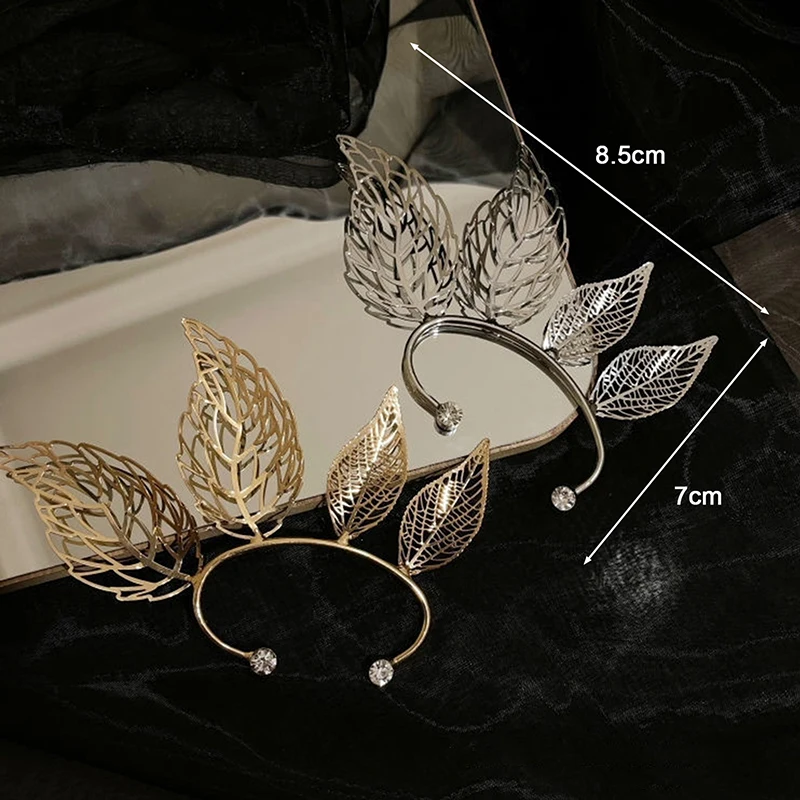 1 Pc Chic Elf Ear Cuff Maple Leaf Hollowed Zircon Leaf Cosplay Fairy Earring Clips for Women Girls Wedding Ear Cuff Jewelry