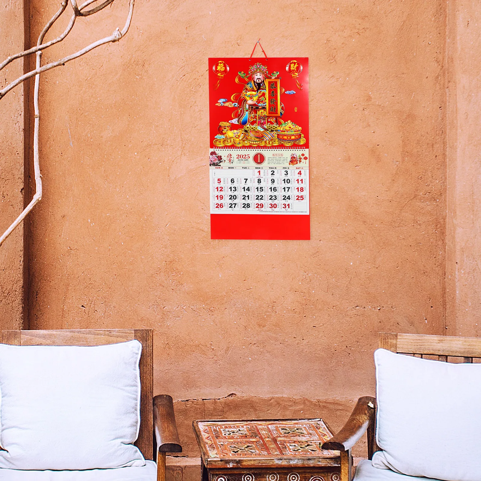 

2025 Year of Snake Chinese Wall Calendar Red Embossed Craft Fortune Fengshui Office Decor Family Calendar