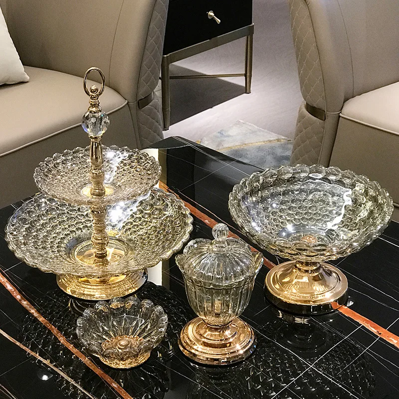 

Fruit plate glass living room household European double multi-layer coffee table crysta basin