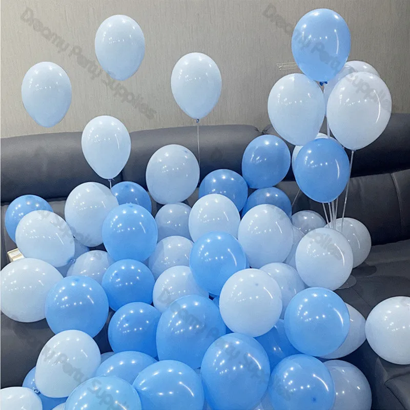 100pcs 5/10/12inch Matte Blue White Latex Balloons Garland Arch Set Baptism Boy Baby Shower 1st Birthday Ocean Party Decorations