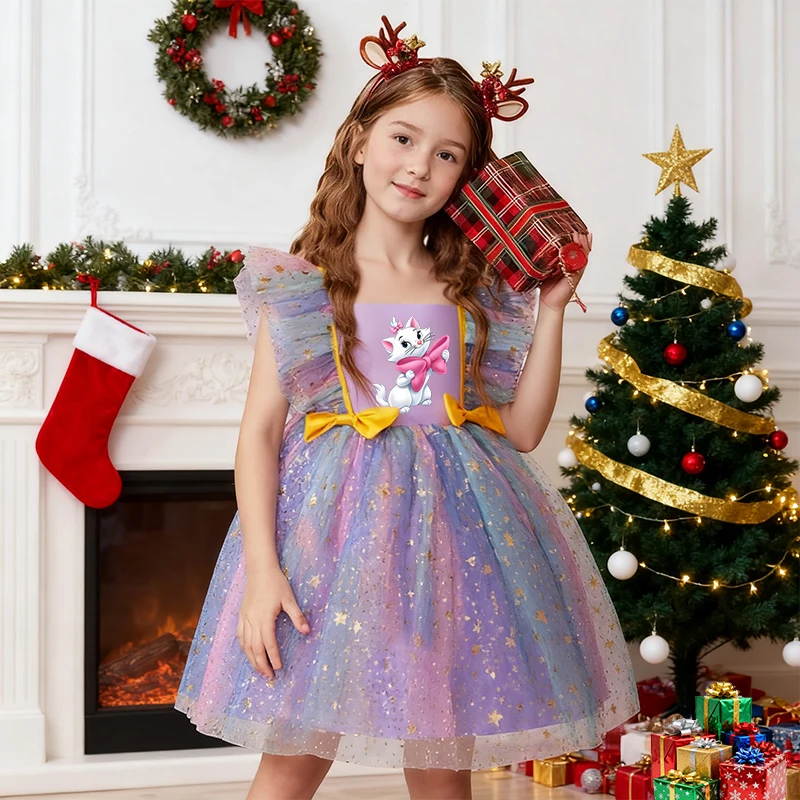 Robe de noël pour filles, Costume de chat Marie, robe de princesse à paillettes, vêtements de soirée pour enfants, robe de nouvel an, tenues d'anniversaire