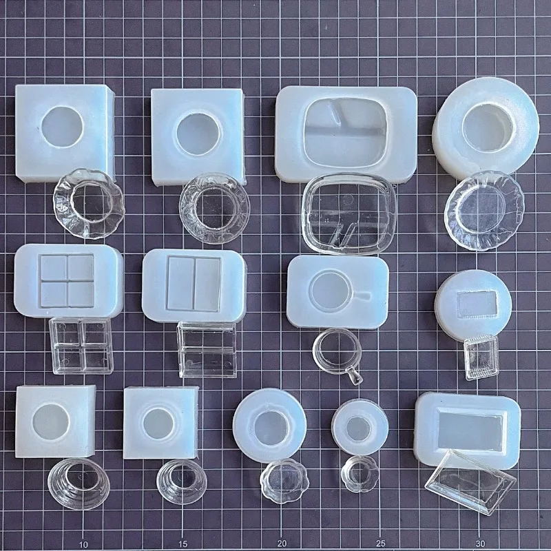 Miniatura de Comida para Brincar: Utensílios de Mesa em Silicone para Simulação, Lancheira/Recipiente/Travessa/Prato Pequeno/Tigela Pequena para Ferramentas DIY com Cola UV