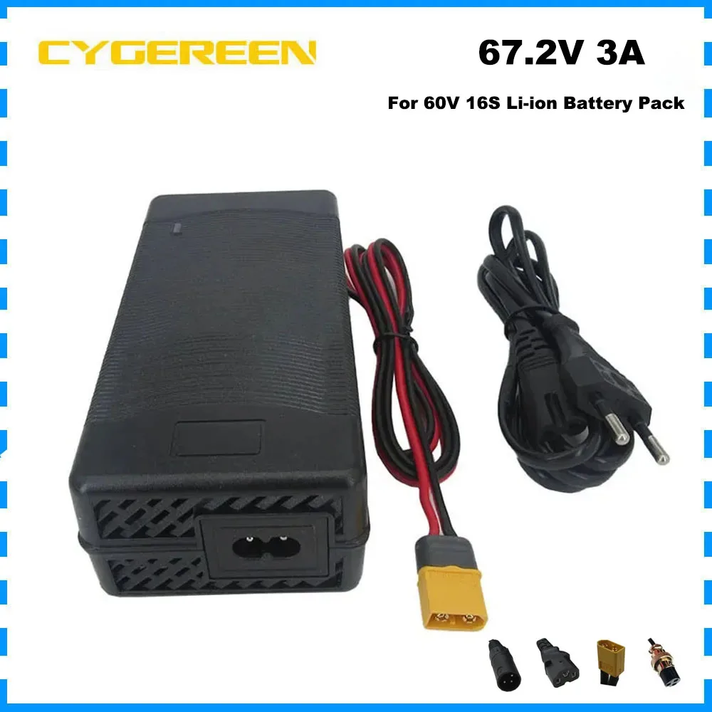 

60V 3A Li-ion Charger 67.2V 16S 20AH 30AH Li ion Lithium Battery Charger 60V3A 3pin XT60 XLR
