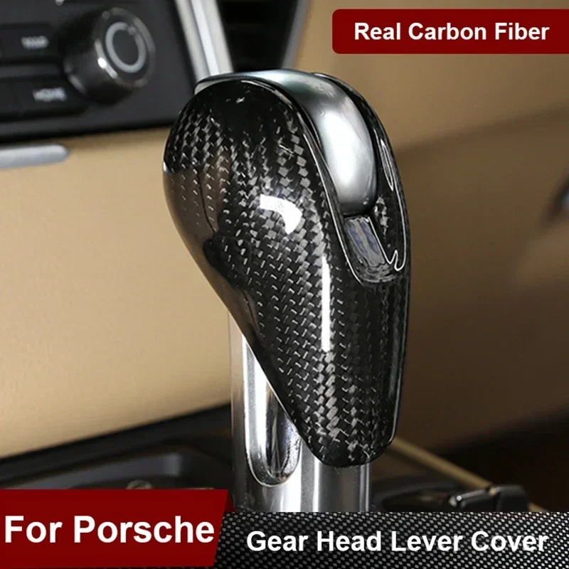 For Porsche Macan 718 911 Panamera Cayman Boxster Real Dry Carbon Fiber 2009-2021 Gear Shift Head Cover Modification Accessories