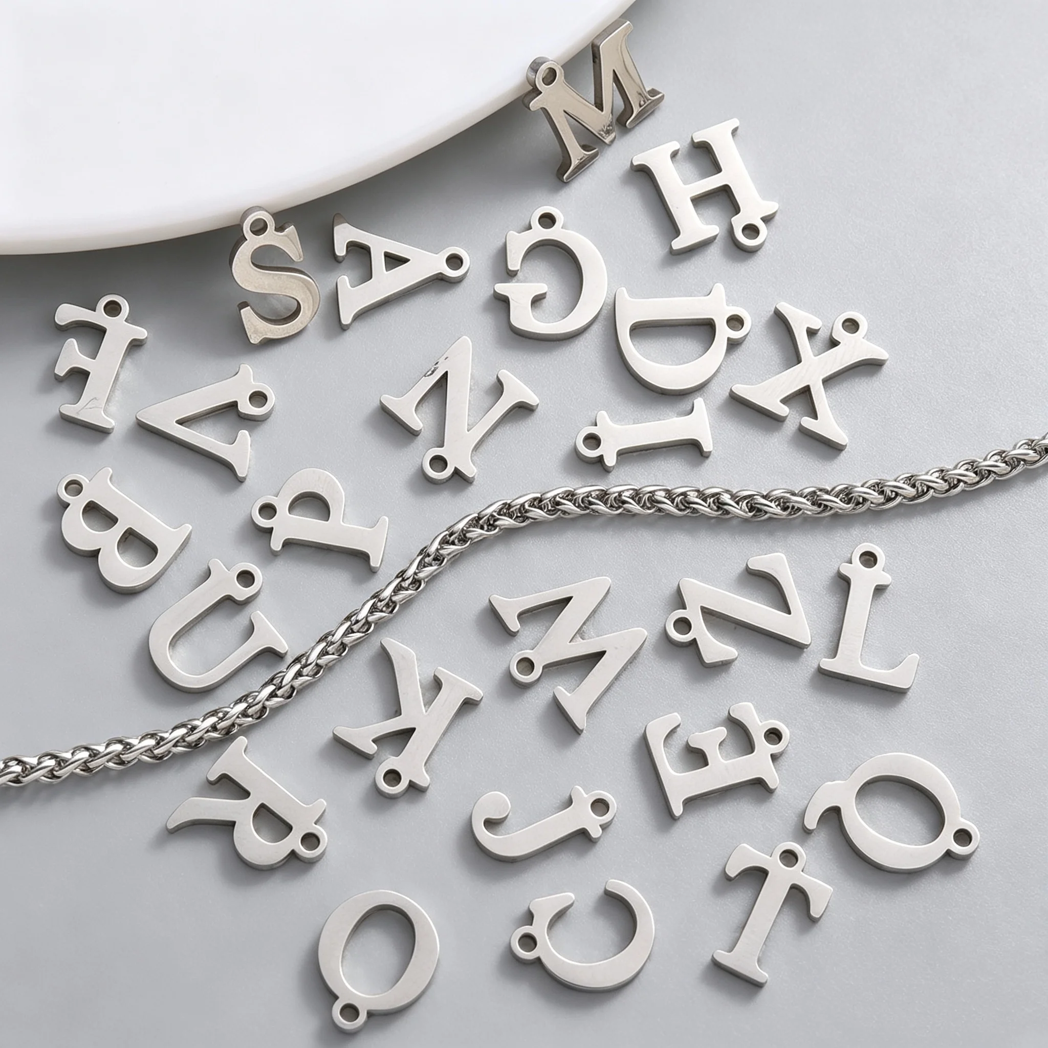 6/26pcs Rustproof Alphabet Charms Stainless Steel A-Z Initial Letter Pendants DIY Necklace Bracelet Earrings Jewelry Making