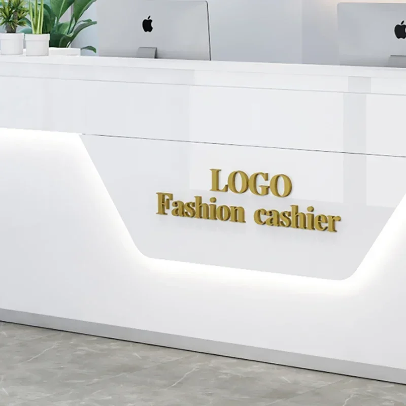 b11-Modern Luxury Reception Desk Display Trendy Reception Desk Storage Aesthetic Vintage Office Mostrador Commercial Furniture view 5