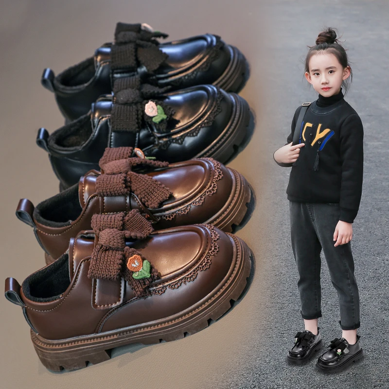 

2025 г., модная и популярная детская кожаная обувь, милые кружевные туфли принцессы для девочек, элегантная школьная универсальная детская обувь