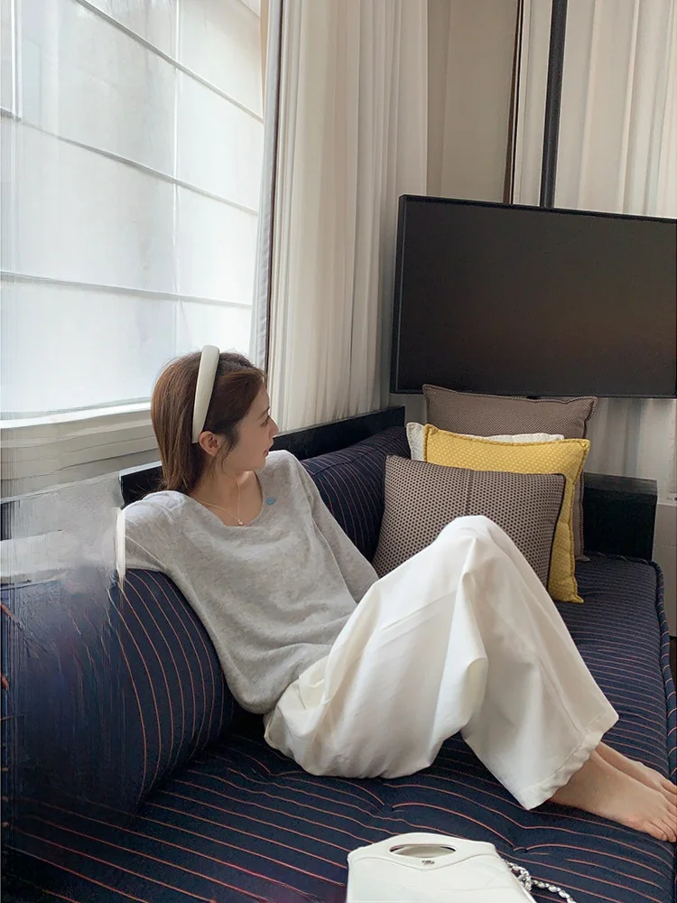 

FANCHOU Light ey Wool Knitted Sweater Women's ort Sle Spring New round Ne Long Sve Thin Base irt Korean Version ...