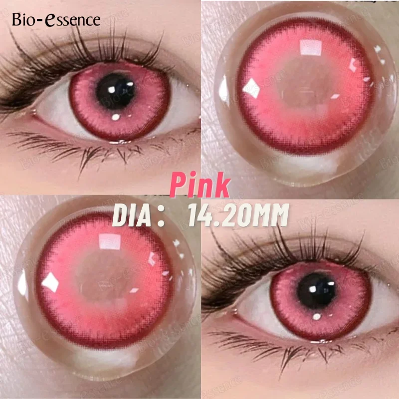 Bio-essence-lentes de contacto de 2 piezas, lentillas de colores con grado de uso anual, color rosa, Cosplay, verde, pupilas, azul