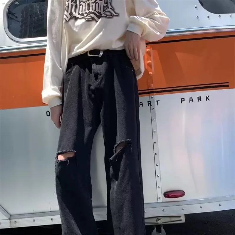 

Мужские джинсы свободного кроя High Street, рваные, прямые, повседневные, летние, молодежные, модные