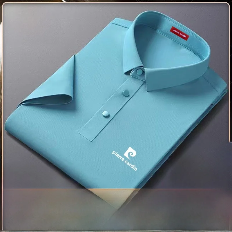 

Шелковая рубашка Pierre Cardin с короткими рукавами, мужская модная футболка для среднего возраста, летняя новая модель, деловой повседневный стиль, геометрический узор