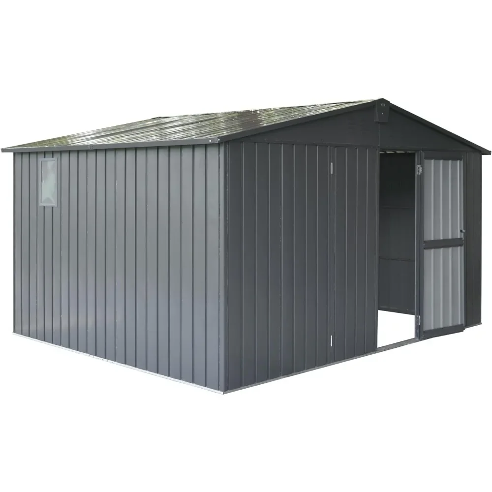 

Storage Shed 11'x 9' with Galvanized Steel Frame & Windows, Outdoor Garden Shed Metal Utility Tool Storage Room(Dark Gray)