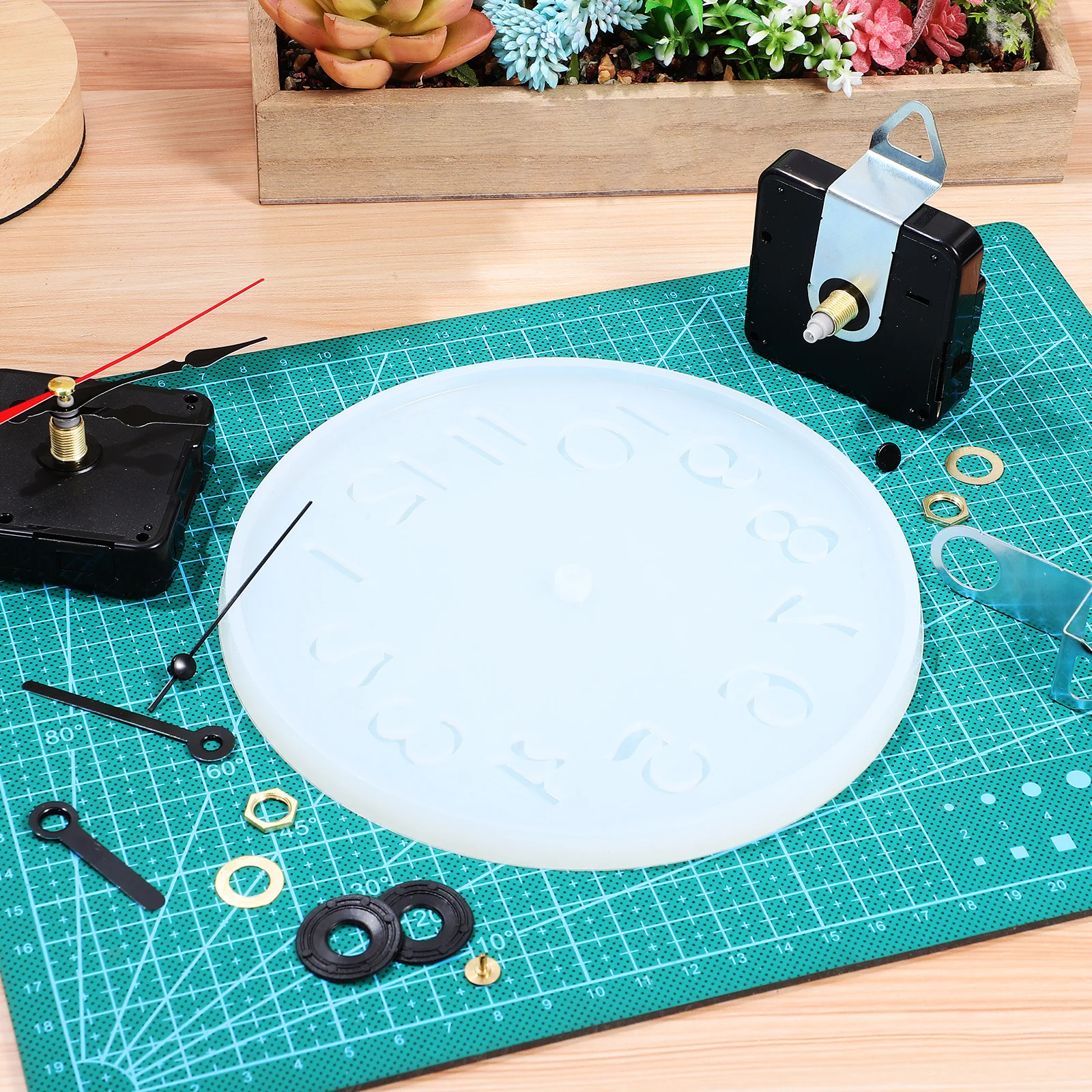 

2 set Silicone Resin Mold Kit With Movement Hands For Diy Wall Decoration, Clock Making Kit For Epoxy Resin Projects, Clock