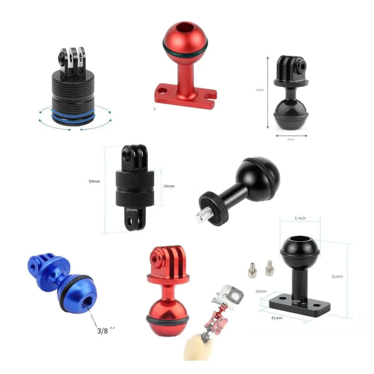 Camera Ball Head Tripod Adapter Flash Light Bracket Mount Base for Gopro 13 12 11 10 9 DJI Osmo Action Action2 DSLR Underwater