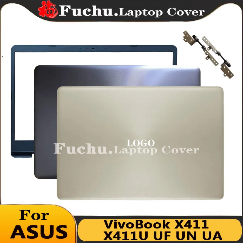 Imagem -01 - Capa Traseira Lcd sem Toque e Dobradiças para Asus Dourado Cinza Azul Capa para Laptop para Vivobook X411 X411u uf un ua Notebook Novo capa traseira lcd sem toque e dobradicas para asus dourado cinza azul capa para laptop para vivobook x411 x411u uf un ua notebook novo 01