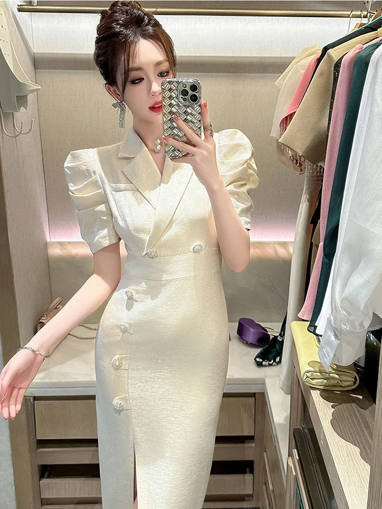 Summer New Commuter Professional Women's Formal Occasion Suit Puff Sleeve Slim Dress for Women