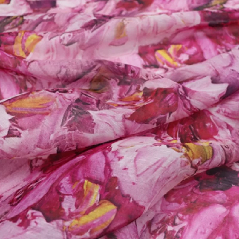 Hot Sale Breathable Pink Flowers Comfortable Feeling Material High Quality Silk Linen Fabric for Women Spring Garment