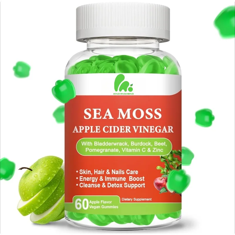 Gomitas de vinagre de manzana Caramelos de algas marinas ACV: utilizados para la salud digestiva, intestino e inmune con 60 gomas de mascar