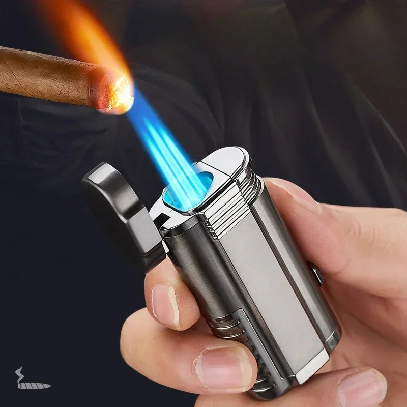 

Triple Torch Butane Gas Turbine Jet Lighter Cigar Drilling Metal Outdoor Windproof Cigarette Camping Kitchen Man Gift Lighter