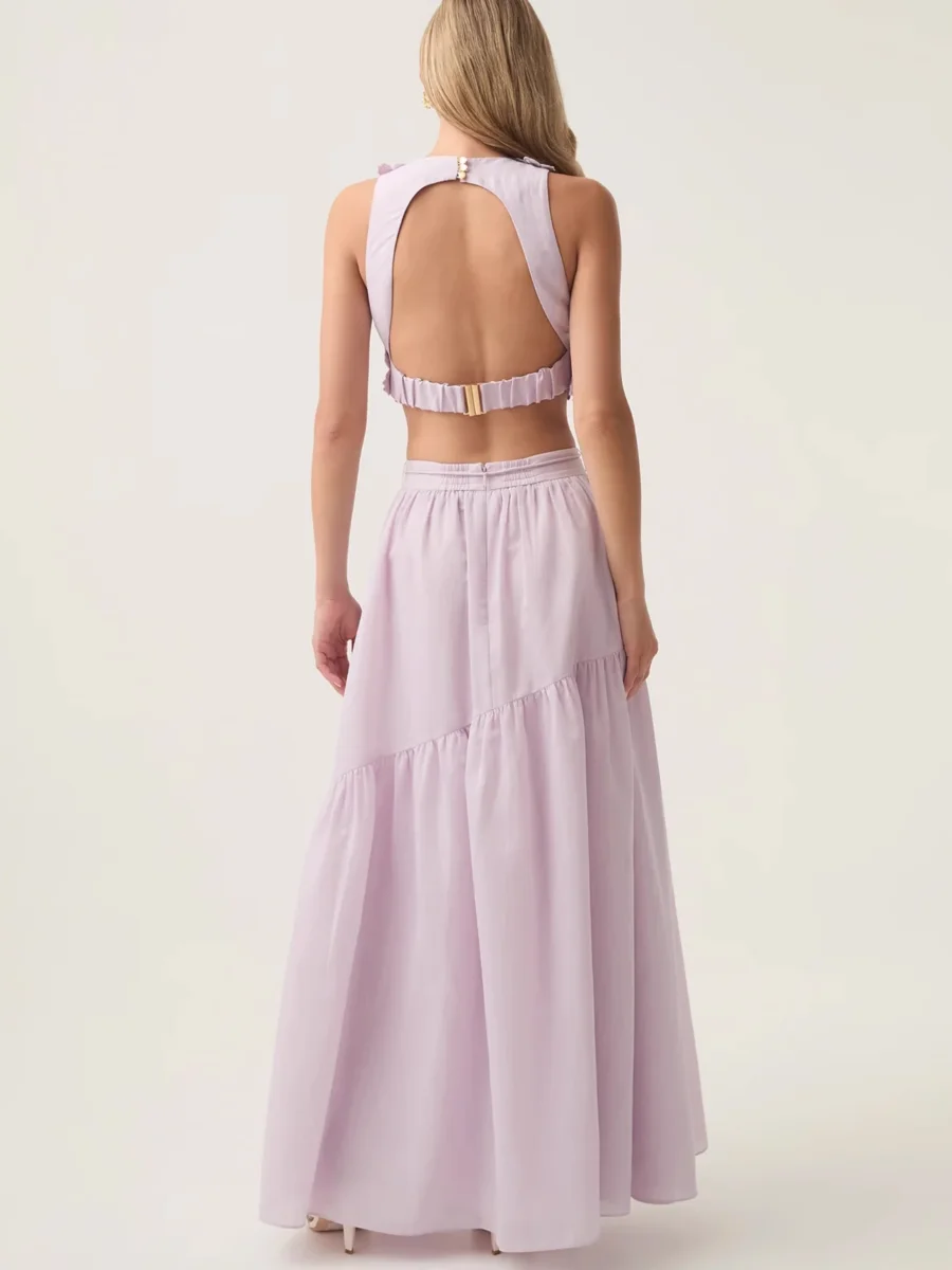 Damen-Rock-Set mit 3D-Blumen, O-Ausschnitt, ärmellos, rückenfrei, Weste oder hohe Taille, A-Linie, langer Jupe-eleganter Damenanzug