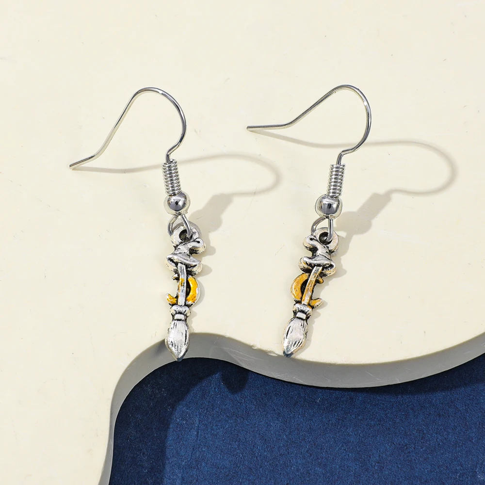 magic hat Broom theme earrings Retro unique Accessory for Halloween party decoration Gift for women and girls