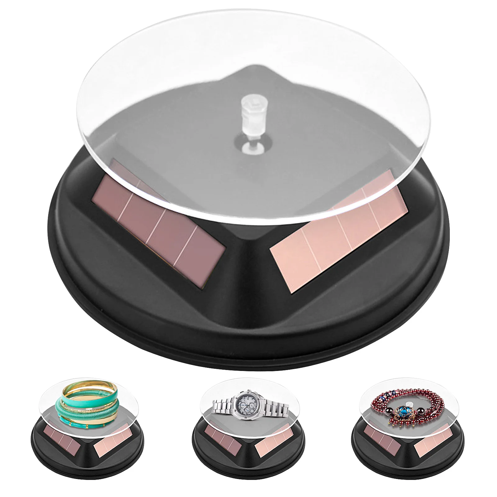 

Solar Showcase 360 Automatic Rotating Turntable Jewelry Organizer Necklace Bracelet Watch Phone Display Stand