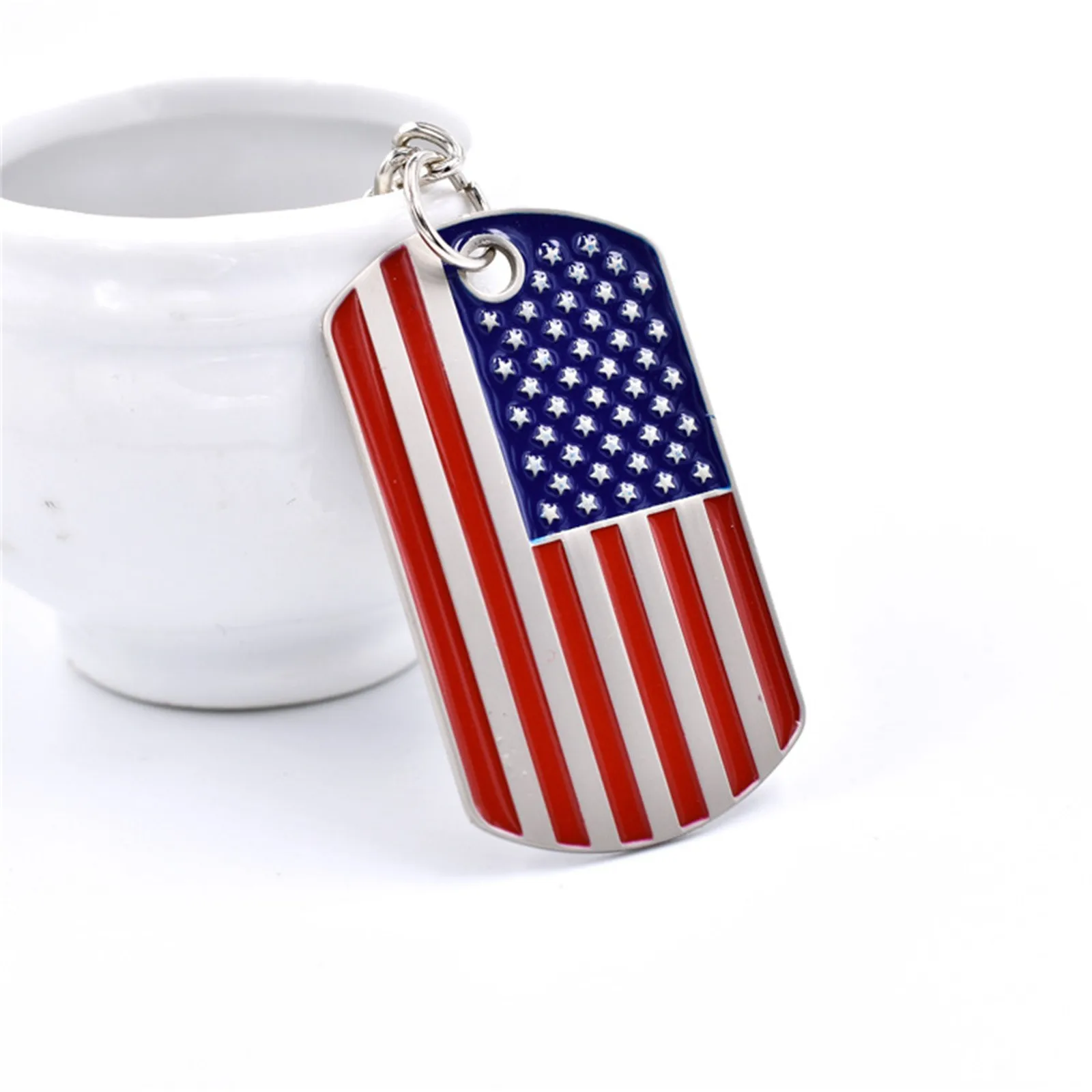 American Flag Independence Day Alloy Keychain Red White Blue Flag Color USA Flag Keychain