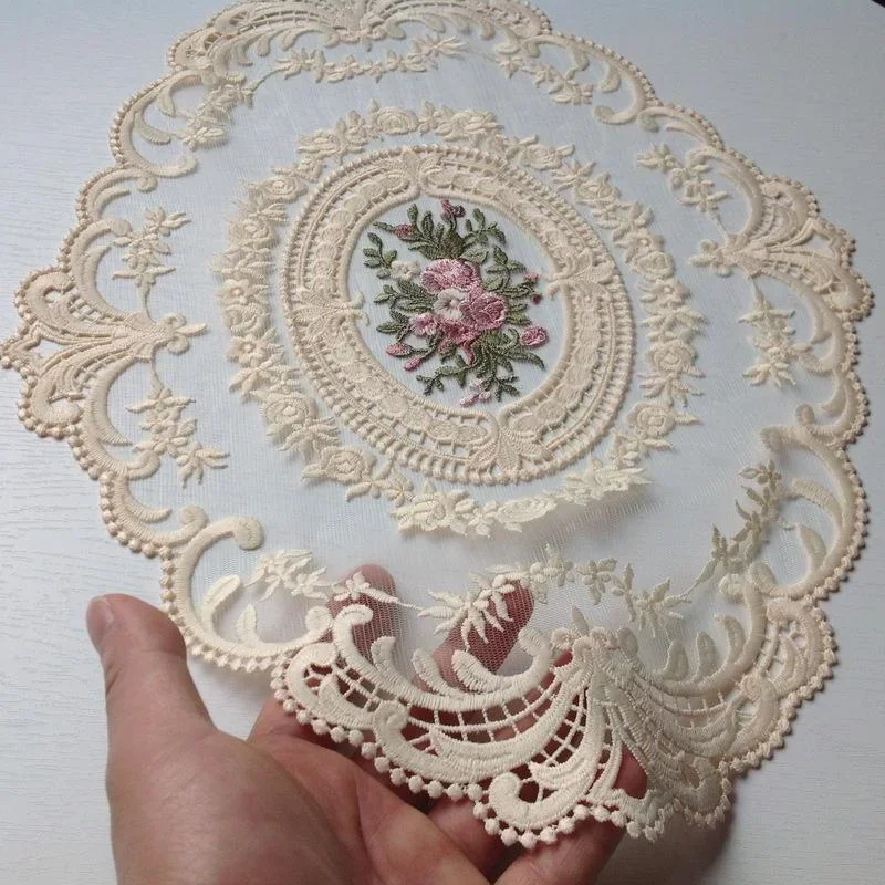 Sousplat Oval Europeu Bordado em Renda para Quarto, Estudo, Cozinha, Tapete de Mesa, Capa para Prato de Comida/Frutas, Decoração de Natal