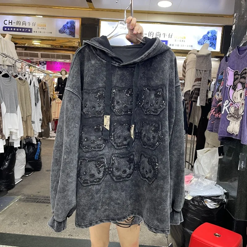 2025 Autumn Heavy Industry New Age-Reducing Cartoon Hooded Sweatshirt For Women's Loose Casual Sweet Style Top Sudadera Mujer
