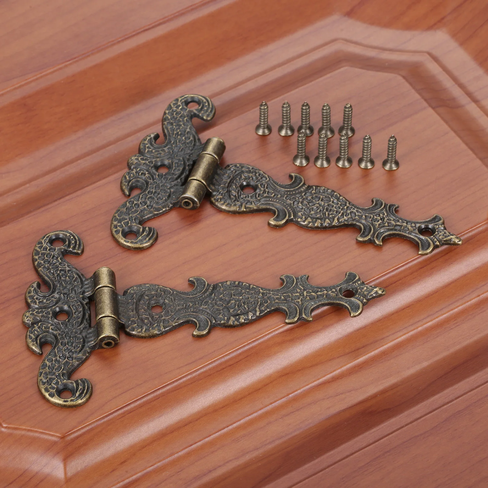 2pcs Vintage Hinges w/screws Antique Bronze Relief Pattern European Column shape Alloy Decor Jewelry Wood Box Case Chest Cabinet