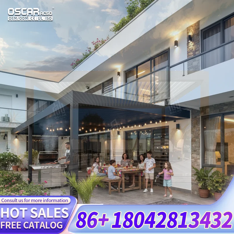 Modern Automatic Outdoor Arches Bioclimatic Aluminium Pergola with Opening Louvred Roof for Patio Garden Balcony pergola