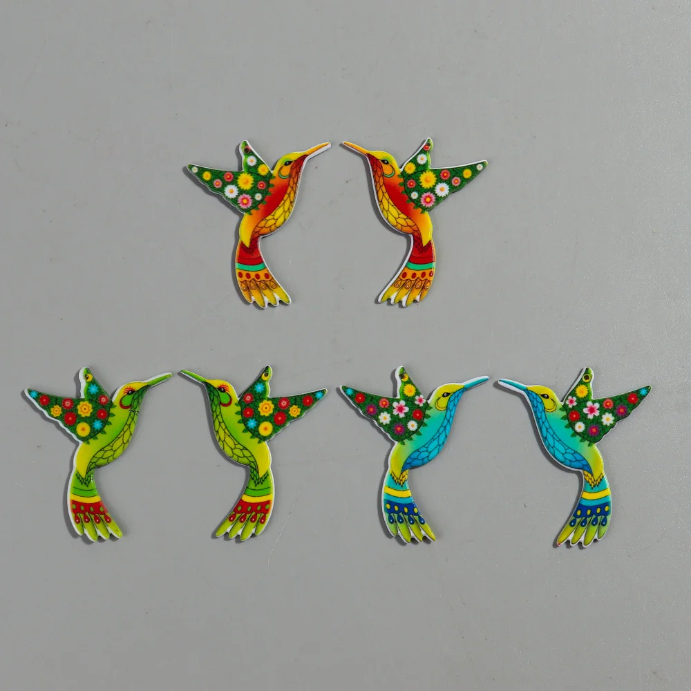 12pcs/lot Colorful Cartoon Hummingbird Acrylic Print Charms Pendants for DIY Jewelry Making Earrings Keychain DIY Accessories
